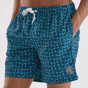 Original Penguin Teal & Black Patterned Swim Shorts